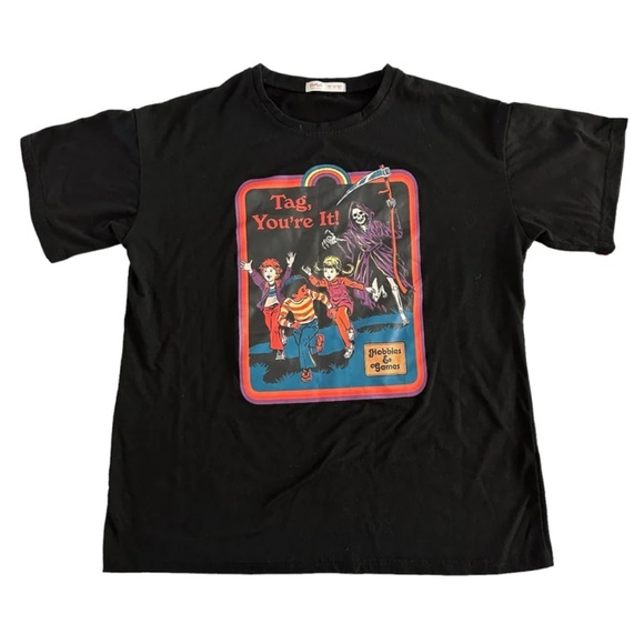 Romwe Unisex Black Retro Halloween Tag You’re It Short Sleeve T-Shirt Small - Picture 1 of 7